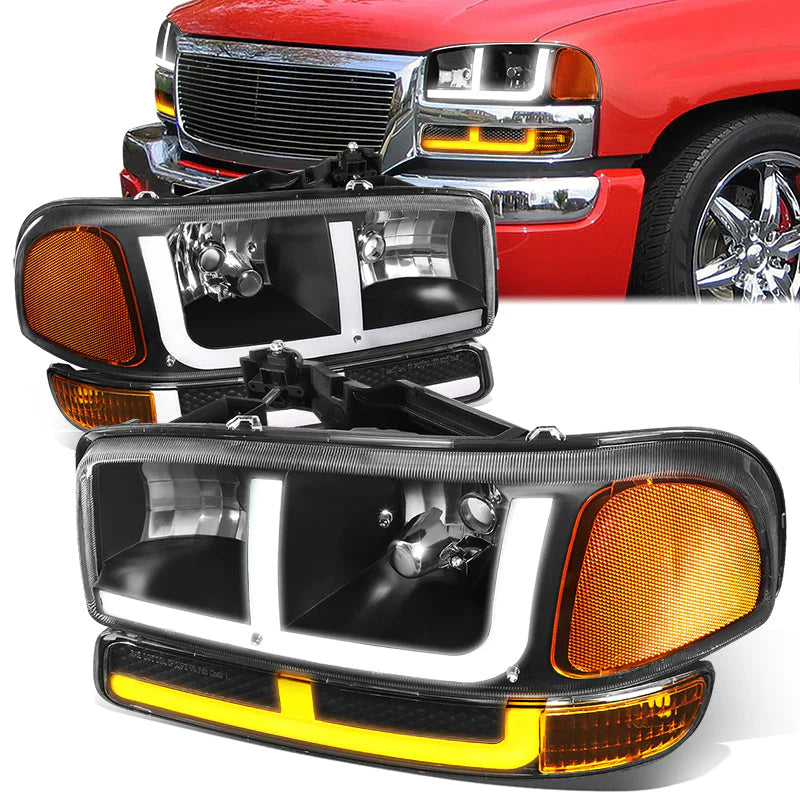 LED DRL Switchback Headlights 99-06 GMC Sierra 1500-3500 Yukon