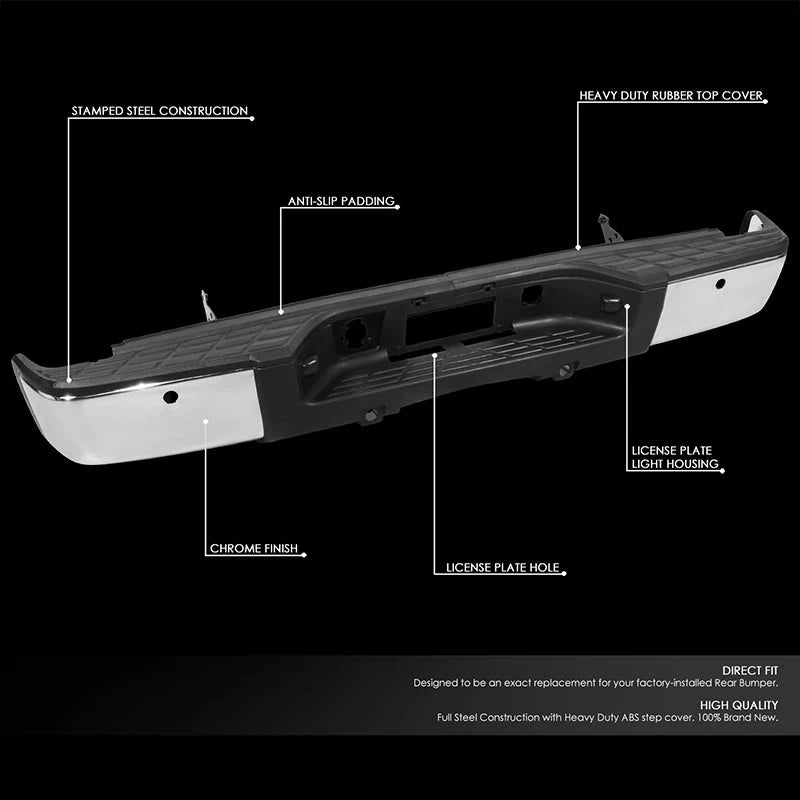 Rear Step Bumper w/Sensor Holes & Plate Lights 07-13 Chevy/GMC Silverado Sierra 1500
