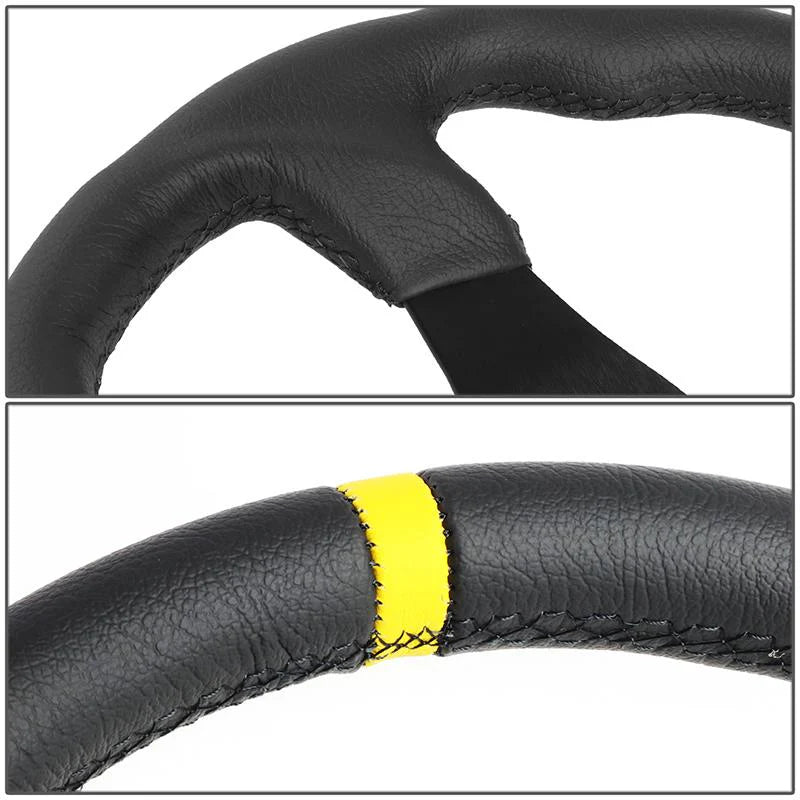 320mm Flat Bottom Black Leather Grip Steering Wheel Universal