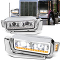 LED DRL Halo Sequential Projector Headlights 81-88 Peterbilt 359, 87-07 379, 08-21 389