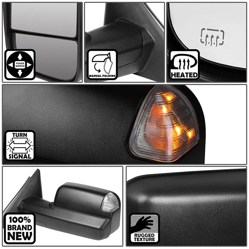 Powered Heated Towing Mirrors (Pair) 02-08 Dodge Ram 1500, 03-09 Ram 2500 3500