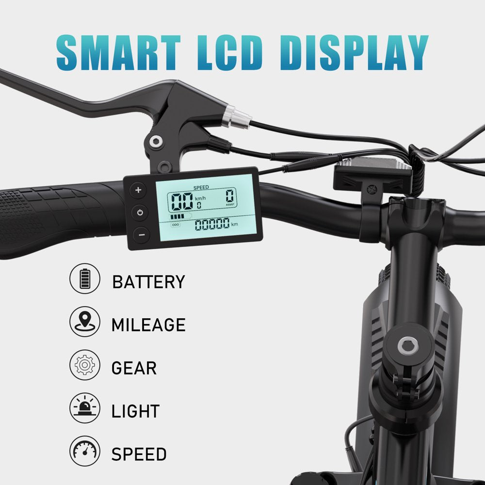 2026 500W Electric Bike, 26′′x3.0′′ Tires, 36V/15Ah, Shimano 7-Speed, Carbon Steel, LCD Display, IP54 Waterproof