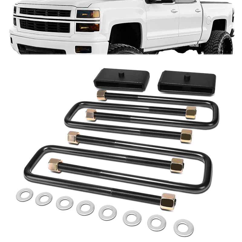 99-22 Chevy Silverado GMC Sierra 1500 1 in. Rear Lift Block Kit U-Bolts