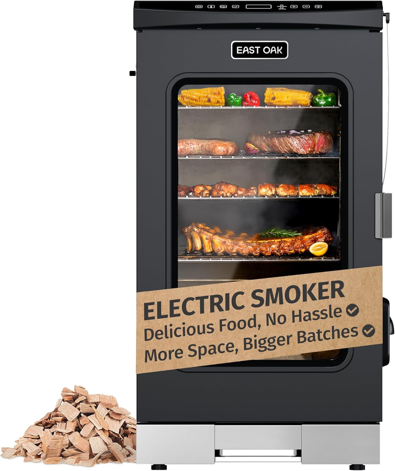 2026 30" Electric Smoker, Outdoor Smoker with Glass Door & Meat Thermometer, 725 Sq Inch Large Capacity, 4 Detachable Racks for Backyard BBQ, Party, Outdoor Cooking Night Blue
