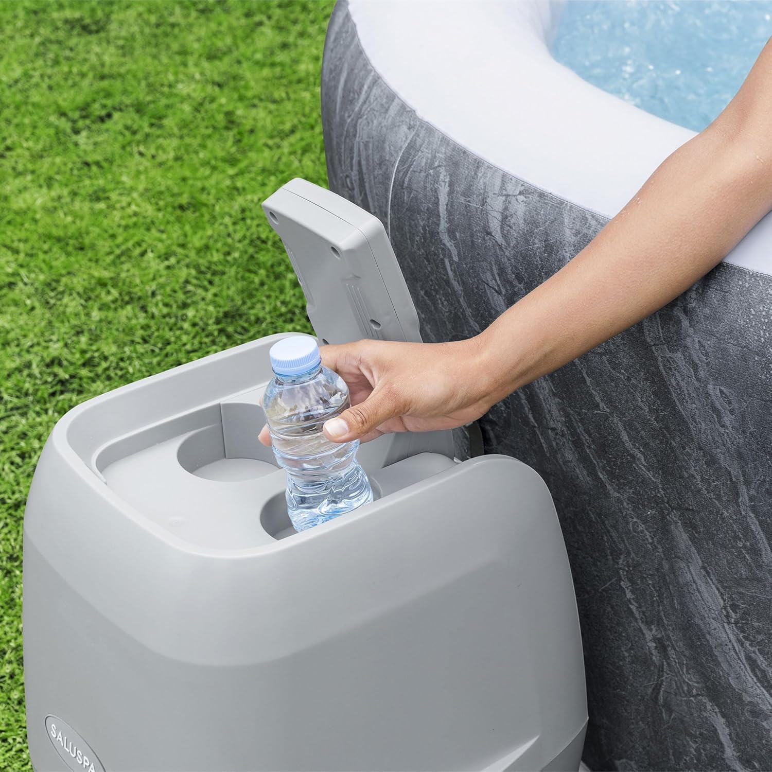 2026 Bestway SaluSpa Fiji AirJet Large Round 2 to 4 Person Inflatable Hot Tub Portable Outdoor Spa with 120 AirJets and EnergySense Cover, Grey