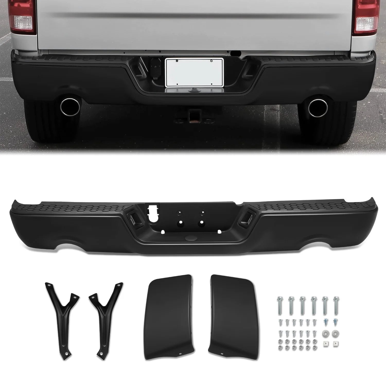 Modular Style Rear Step Bumper w/Dual Exhaust License Plate Lights 09-19 Dodge/Ram 1500 2500 3500