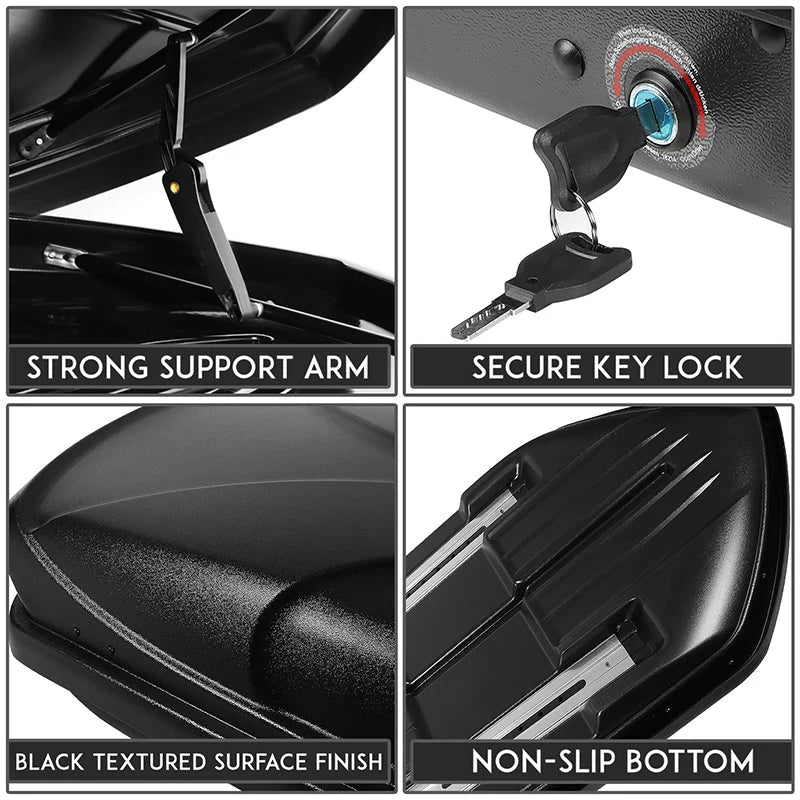 Black Roof Lockable Cargo Box w/Key Mounting Brackets Fits model w/ Roof Rails Only