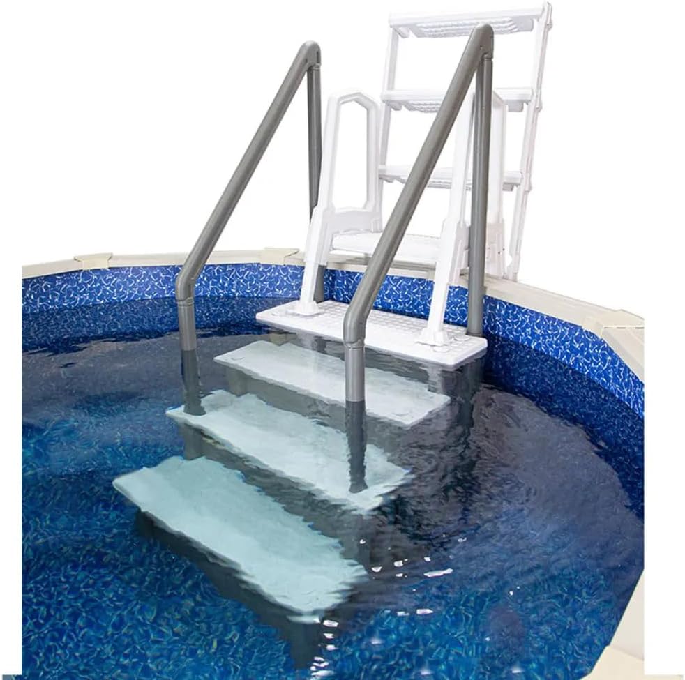 2026 Select Anti-Slip in-Pool Steps | Gray | for Above Ground Swimming Pools | Can Mount to Decks 48′′ to 54′′ H | Safety Stairs Capacity Up to 300 lbs