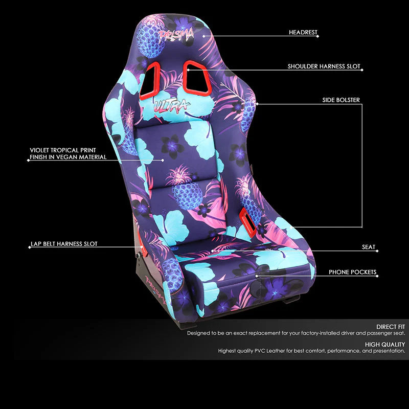 Vegan Satin Fixed Back Racing Bucket Seat Universal