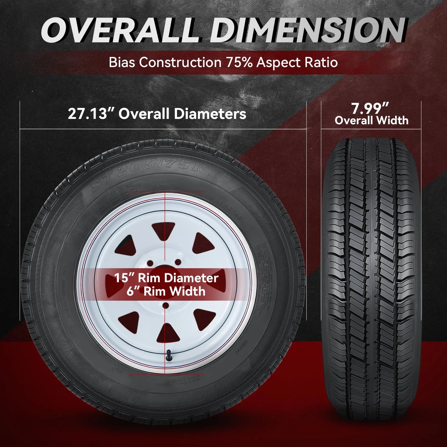 1-Piece 15 in. Trailer Tire & Rim Assembly 5 X 114.3 Bolt Pattern / 84.1mm Centerbore Wheel Hubs