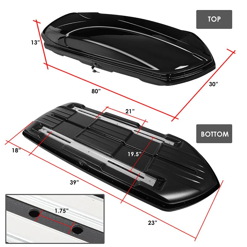 Glossy Roof Lockable Cargo Box w/Key Mounting Brackets Fits model w/ Roof Rails Only