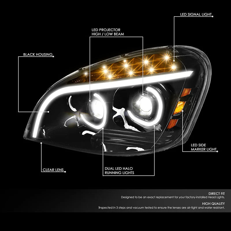 LED DRL Sequential Projector Headlights 08-17 Freightliner Cascadia