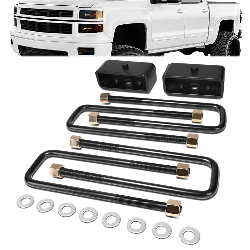 99-22 Chevy Silverado GMC Sierra 1500 2 in. Rear Lift Block Kit U-Bolts