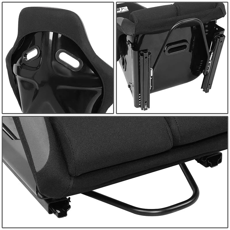 2 Pcs Grey Fabric Bucket Racing Seats w/ Mount Brackets & Sliders Fits model w/ Aftermarket Seat Brackets