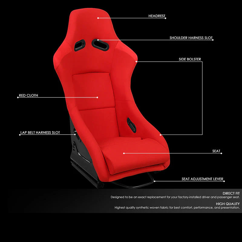 2Pcs Red Woven Fabric Position Racing Seats Universal