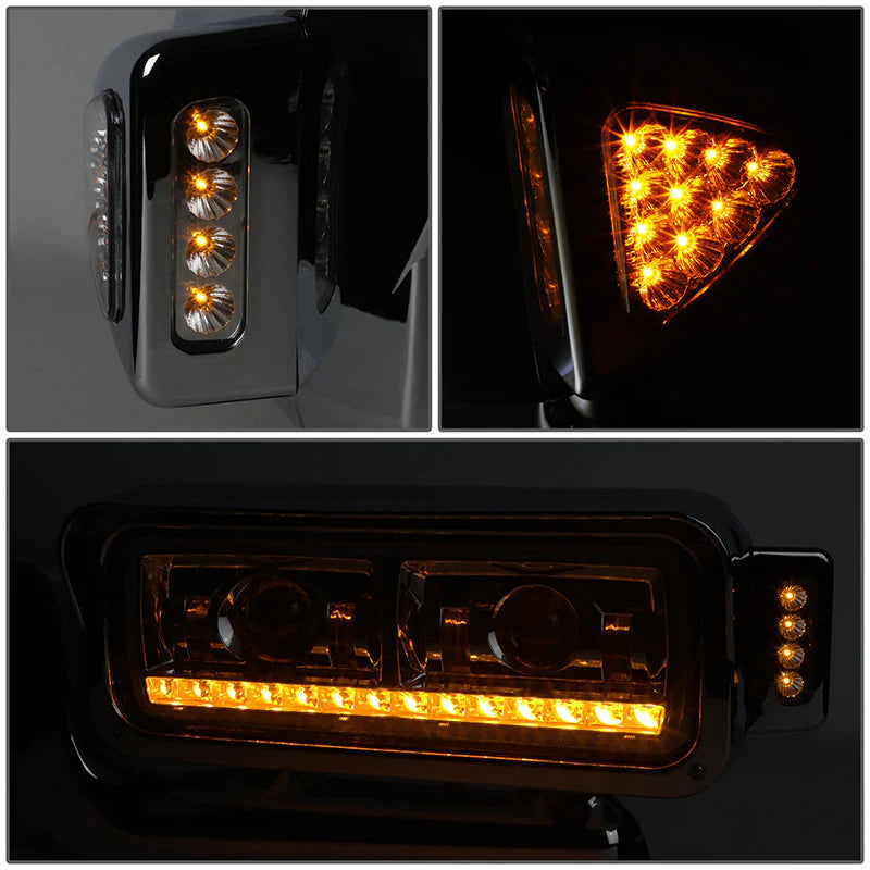 LED DRL Halo Sequential Projector Headlights 81-88 Peterbilt 359, 87-07 379, 08-21 389