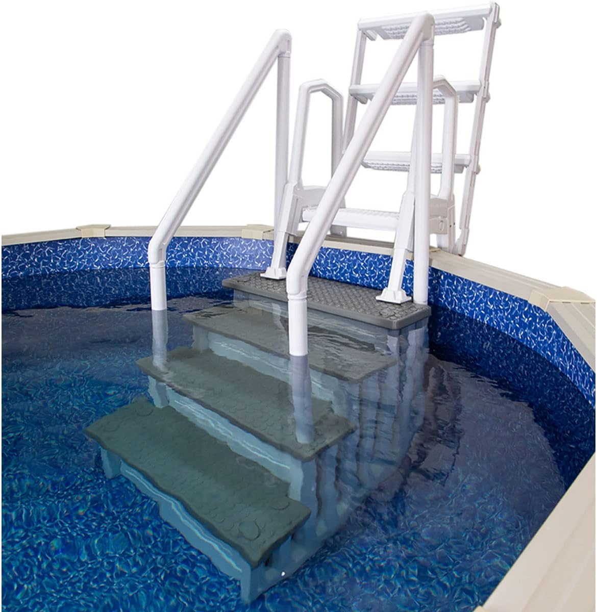 2026 Select Anti-Slip in-Pool Steps | Gray | for Above Ground Swimming Pools | Can Mount to Decks 48′′ to 54′′ H | Safety Stairs Capacity Up to 300 lbs