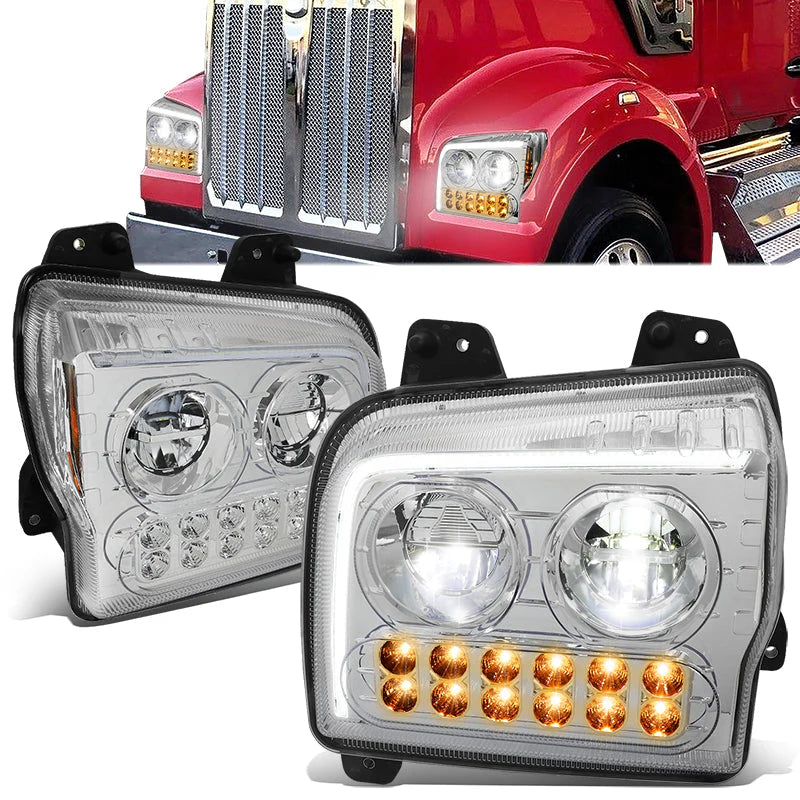 LED DRL Halo Sequential Headlights 19-22 Kenworth W990