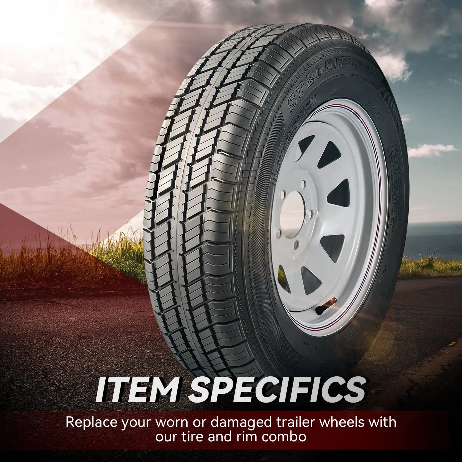 1-Piece 15 in. Trailer Tire & Rim Assembly 5 X 114.3 Bolt Pattern / 84.1mm Centerbore Wheel Hubs