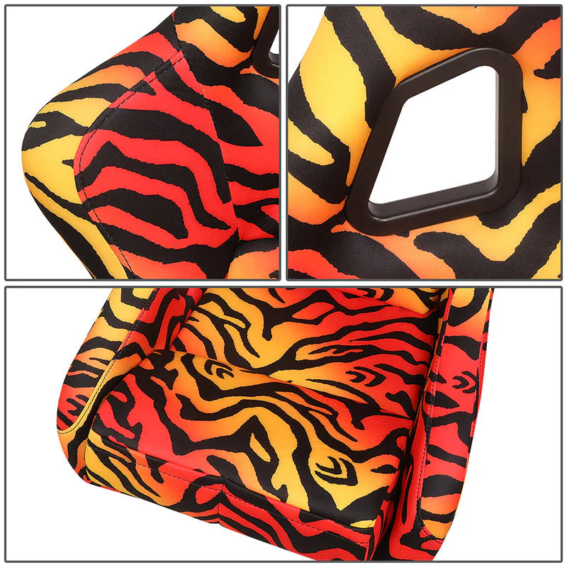 Tiger Orange Vegan Satin Racing Seats w/Mount Bracket Universal