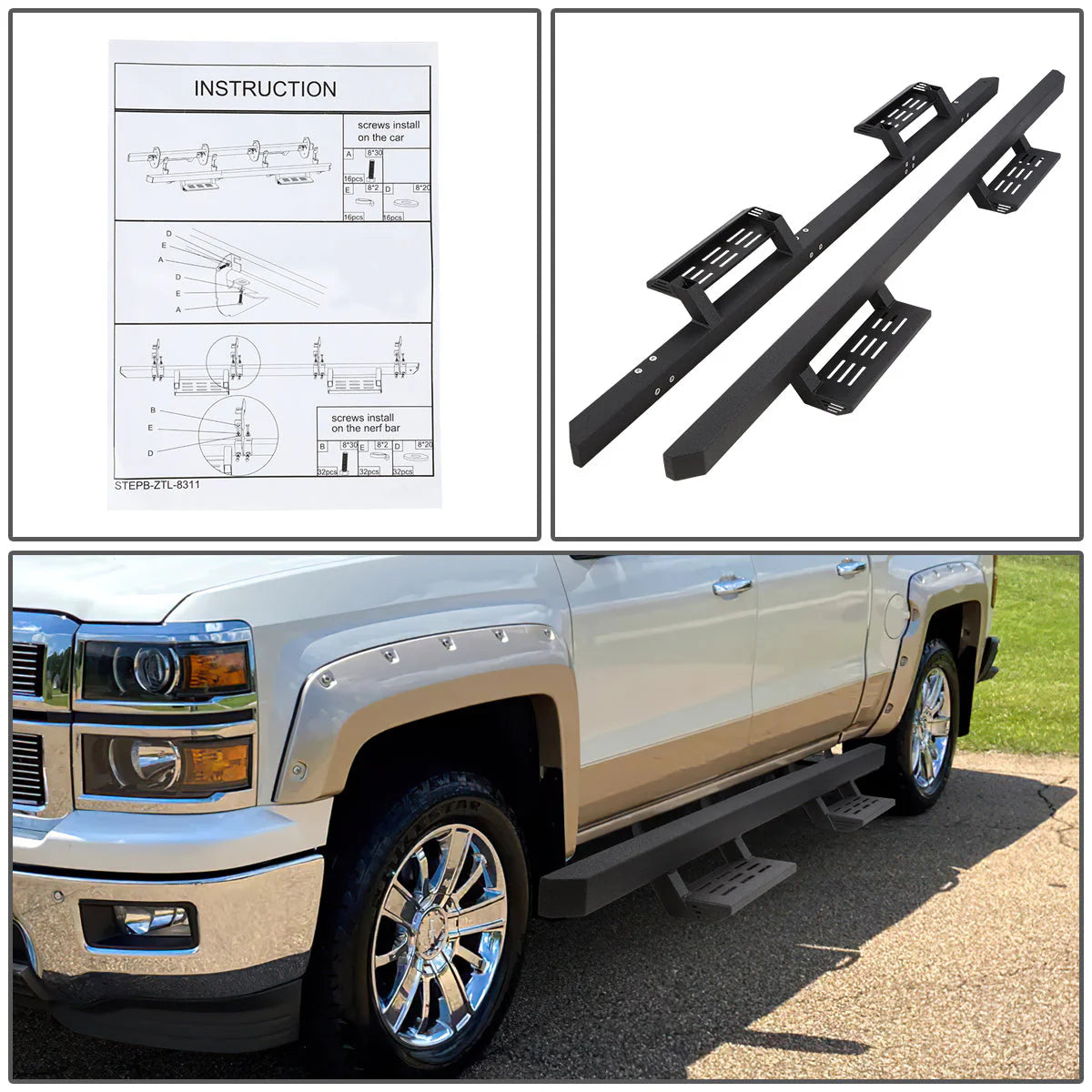 4.75 in. Wide Drop Foot Step Running Boards 07-19 Chevy Silverado GMC Sierra Crew Cab