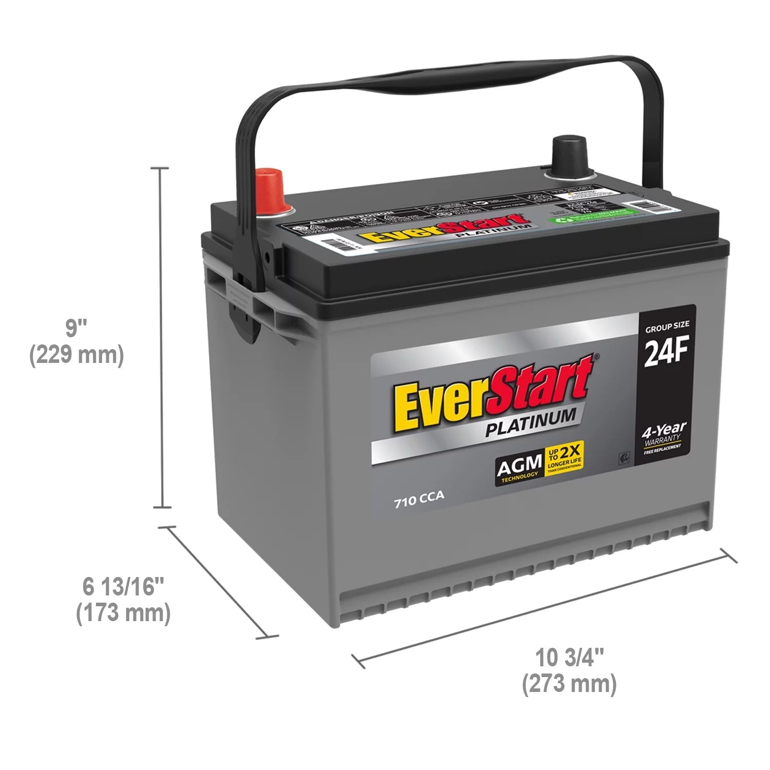 2026 Platinum AGM Automotive Battery, Group Size 24F 12 Volt, 750 CCA – MadeInUSA