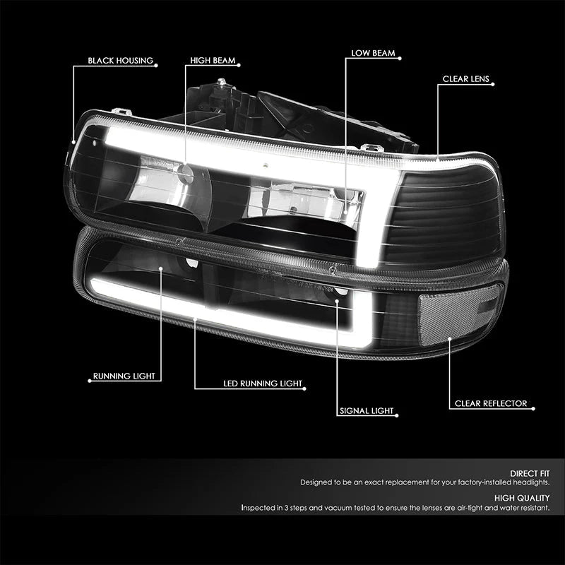 LED DRL Headlights 99-02 Chevy Silverado 1500-3500, 00-06 Suburban 1500 2500 Tahoe