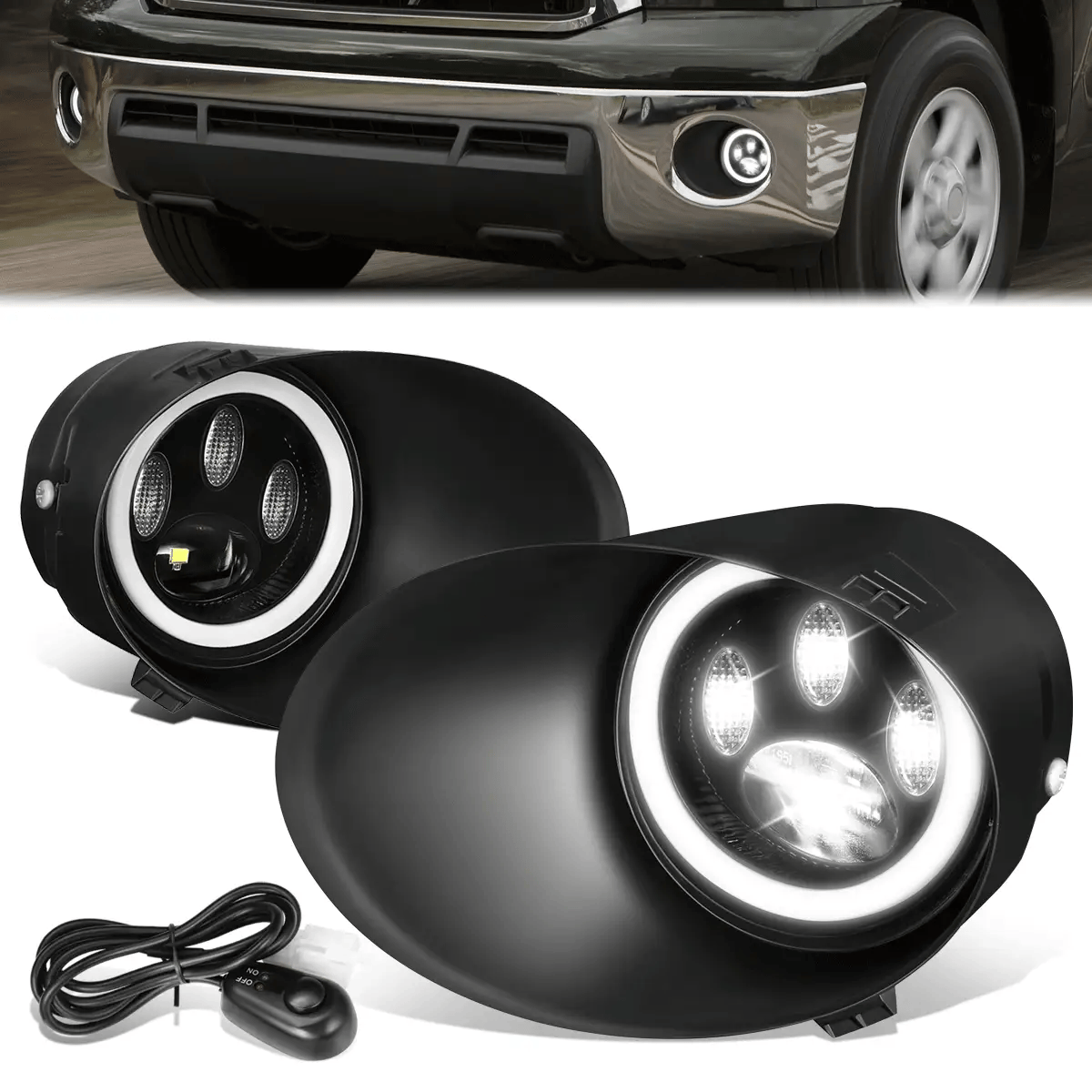 LED Halo Projector Fog Lights w/ Switch Bezels 07-13 Toyota Tundra , 05-11 Tacoma