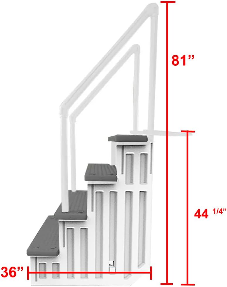 2026 Select Anti-Slip in-Pool Steps | Gray | for Above Ground Swimming Pools | Can Mount to Decks 48′′ to 54′′ H | Safety Stairs Capacity Up to 300 lbs