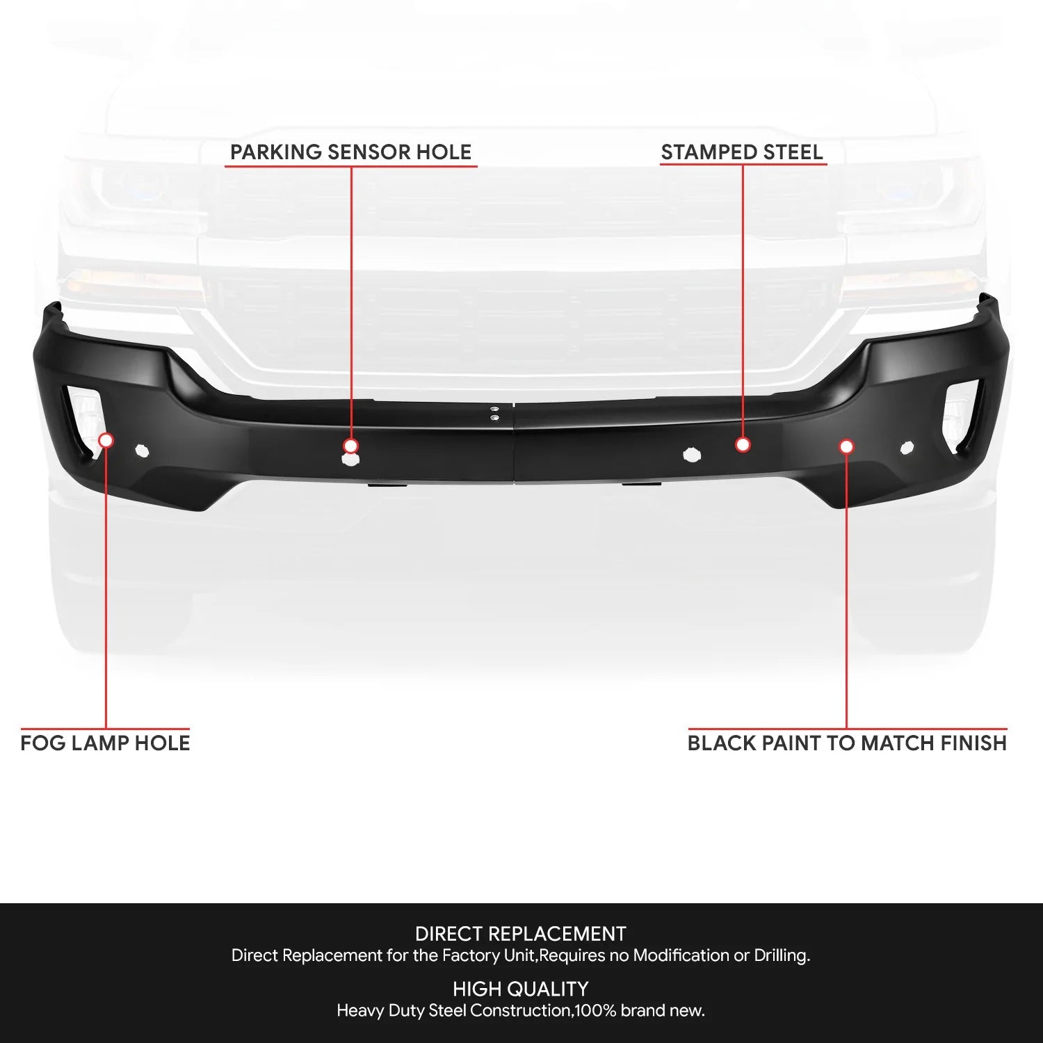 Modular Style Front Bumper (w/Fog Light Holes) 16-19 Chevy Silverado 1500 LD