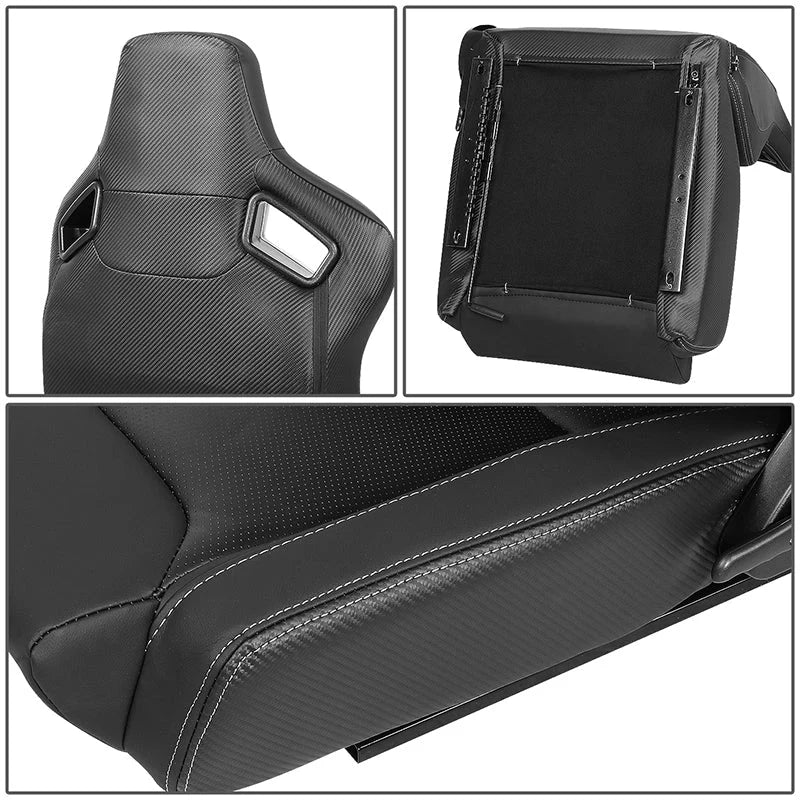 2 Pcs Black Synthetic Leather Racing Bucket Seats w/Mount Brackets & Sliders Universal