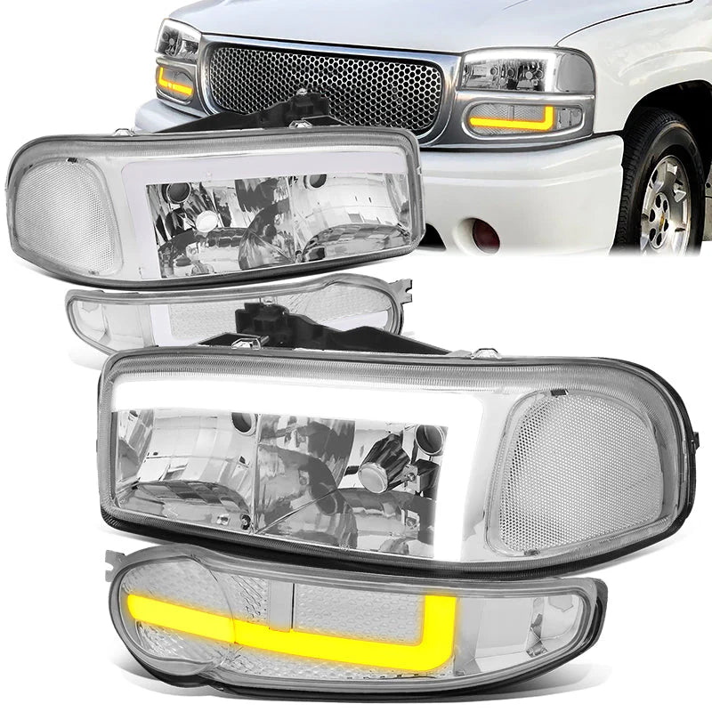 LED DRL Switchback Headlights 01-06 GMC Sierra 1500 Yukon Denali