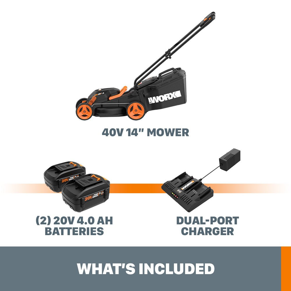 2026 40V Cordless Lawn Mower 14′′ with Intellicut, Mulching, 2x20V 4.0Ah Batteries and Charger Included