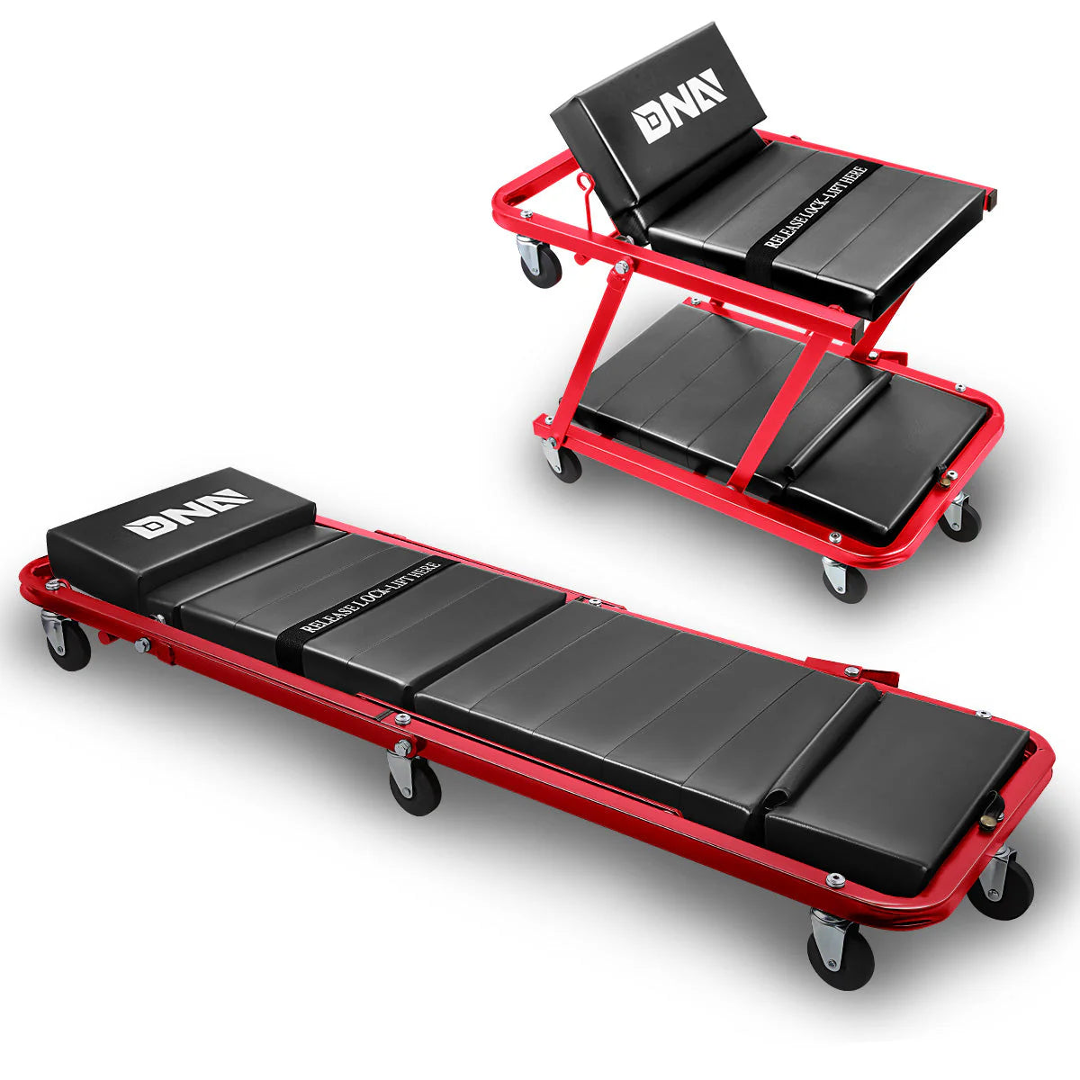 2 in 1 Foldable Roller Seat Creeper Mechanic Stool - 47.24 in. x 17.91 in. x 5.9 in.