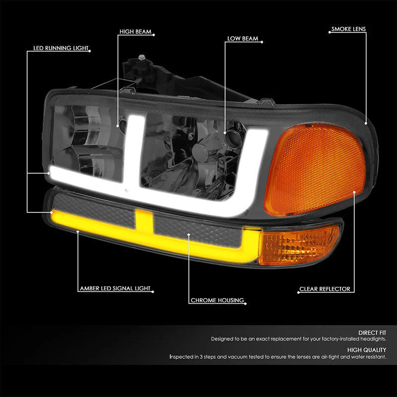 LED DRL Switchback Headlights 99-06 GMC Sierra 1500-3500 Yukon