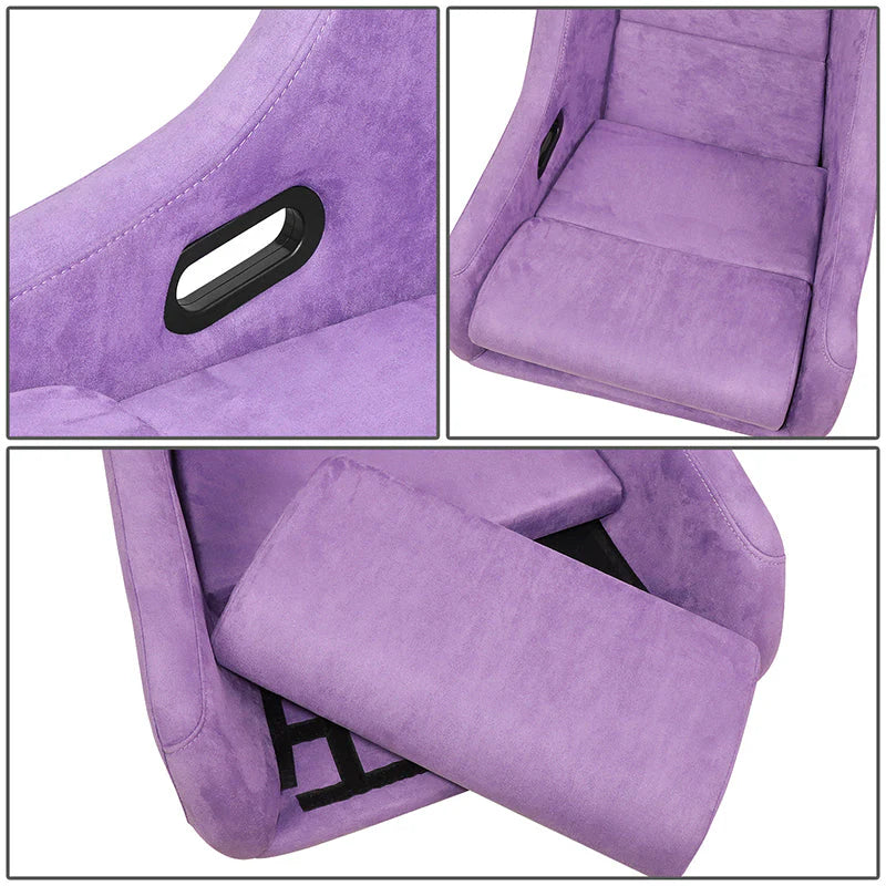 2Pcs Purple Microfiber Suede Style Fabric Large Racing Bucket Seats Universal