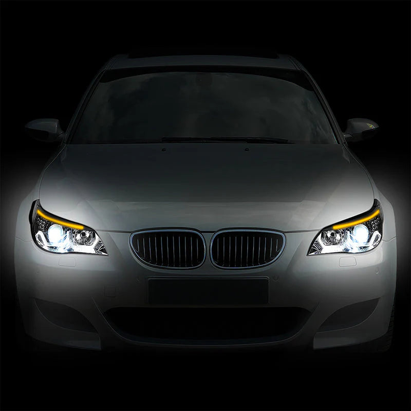 LED DRL Halo Switchback Projector Headlights 08-10 BMW 528i 535i 550i M5