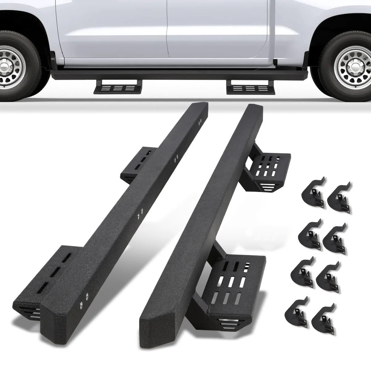 4.75 in. W Drop Foot Step Running Boards 19-22 Chevy Silverado GMC Sierra Crew Cab