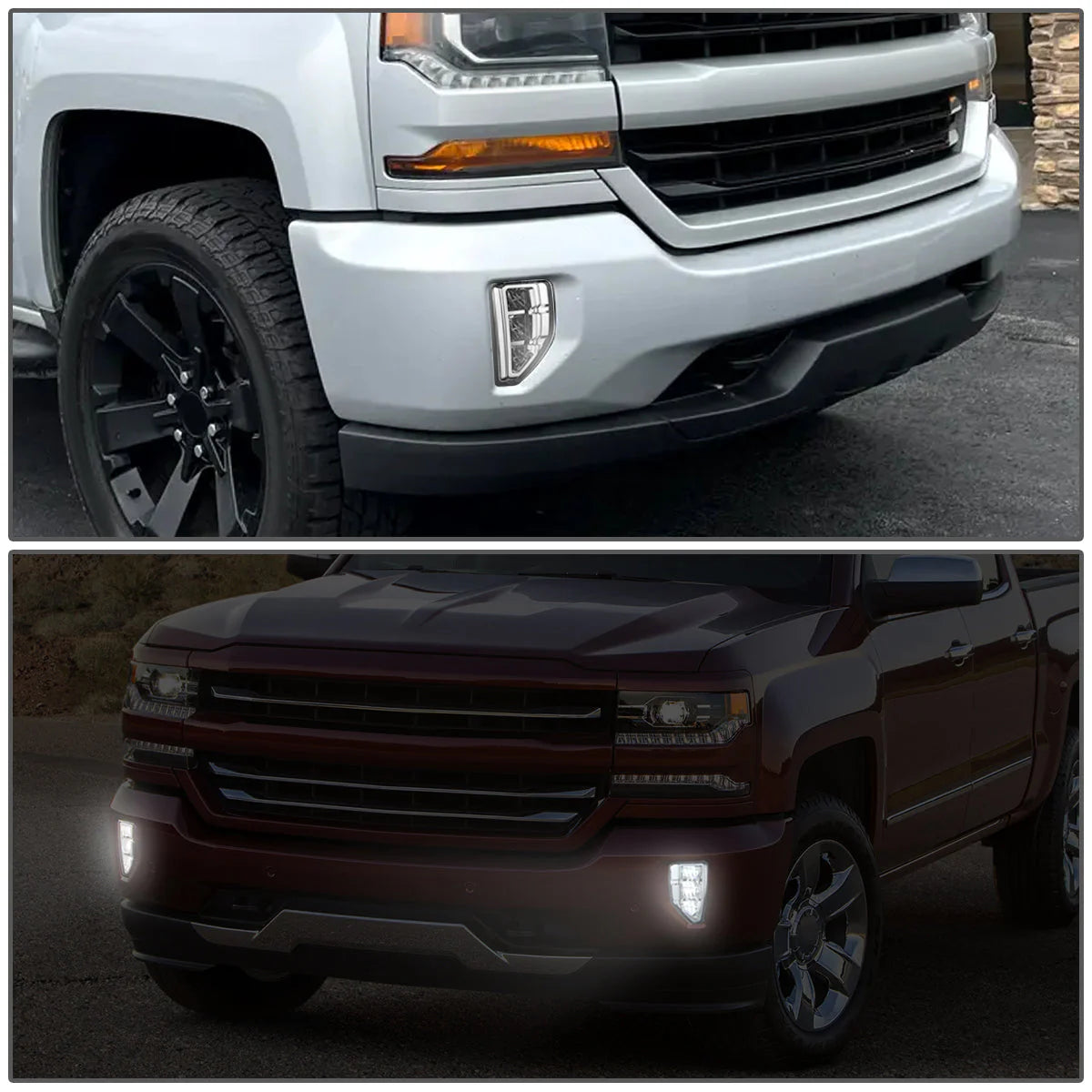 LED Projector Fog Lights w/ Switch Wiring Harnesses 16-19 Chevy Silverado 1500