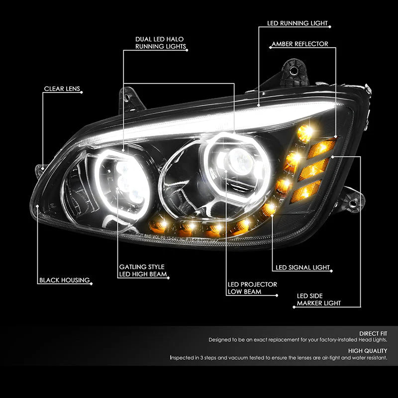 LED DRL Halo Projector Headlights 08-19 Kenworth T170 T270 T370 T660