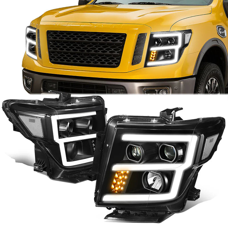 LED DRL Projector Headlights 16-22 Nissan Titan, Titan XD