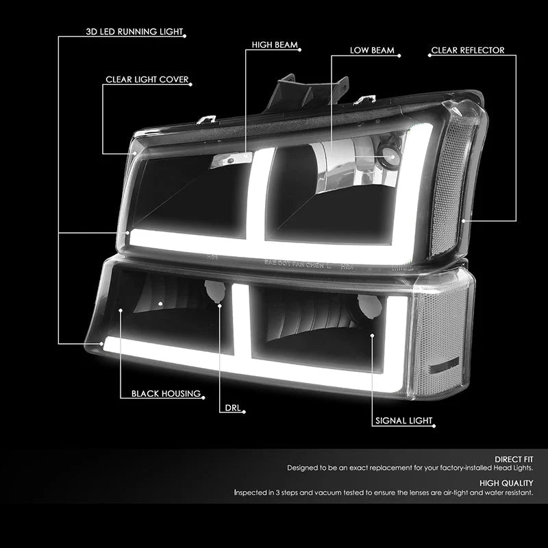 LED DRL Headlights 03-06 Chevy Avalanche Silverado 1500-3500 / HD