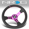 350mm 3 in. Deep Dish Leather Grip Aluminum Steering Wheel Fits w/ Hubs 6-Bolt X 70mm Bolt Pattern
