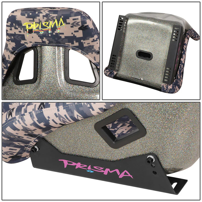 Grey Camo Fiberglass Vegan Satin Bucket Racing Seat Universal