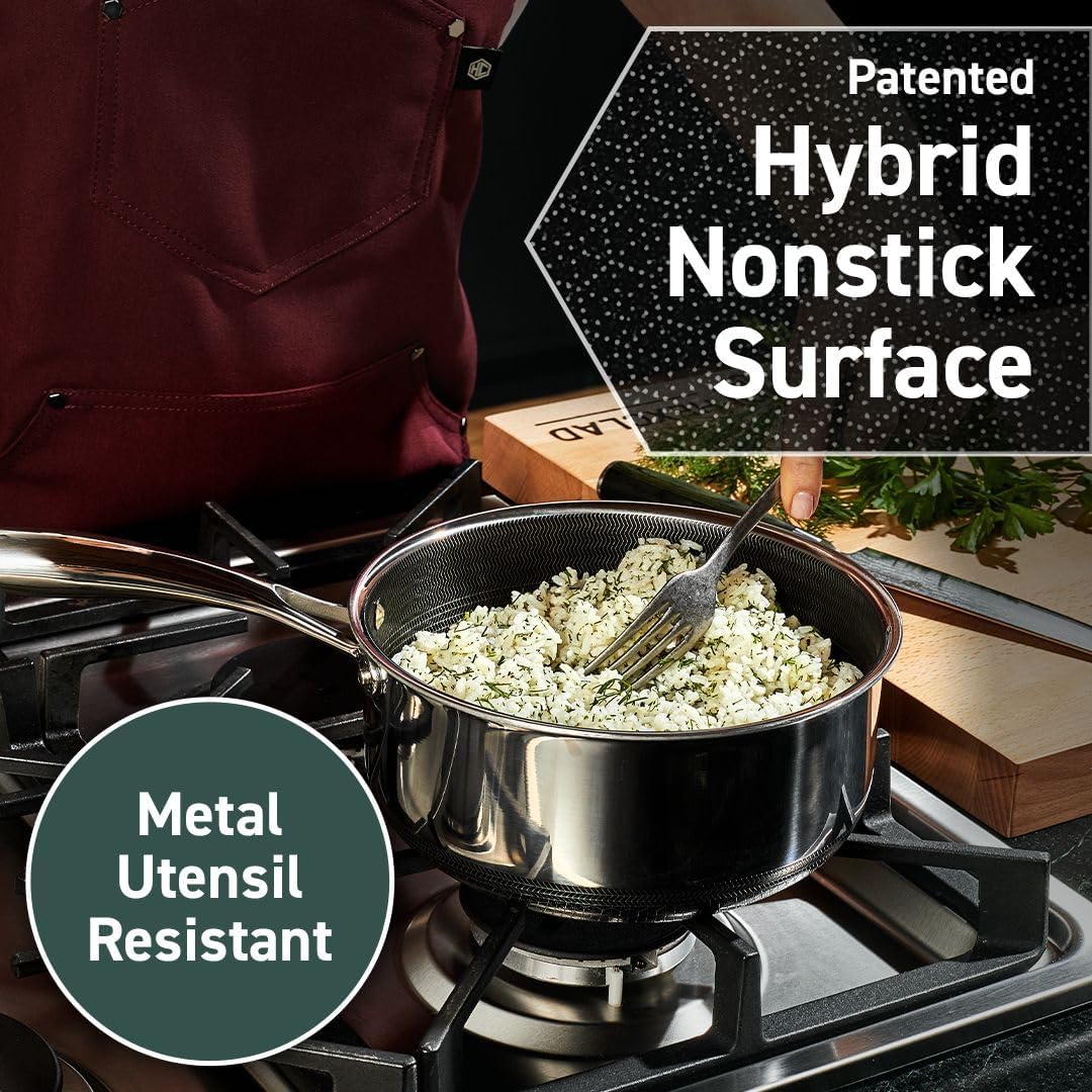 2026 HexClad Hybrid Nonstick 6-Piece Pot Set with 2 Silicone Trivets, 2, 3, and 8-Quart Pots with Tempered Glass Lids, Stay-Cool Handles, Dishwasher-Friendly, Induction-Ready, Compatible with All Cooktops