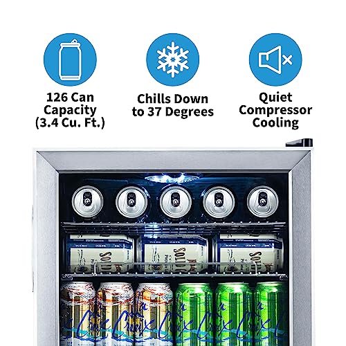 2026 NewAir Beverage Refrigerator Cooler | 126 Cans Free Standing with Right Hinge Glass Door
