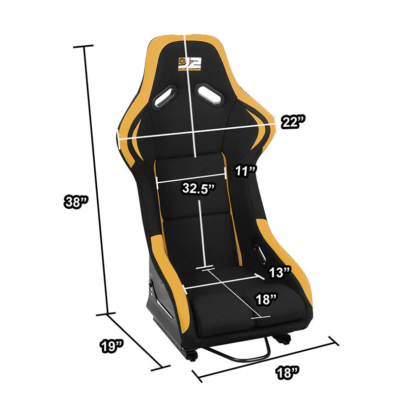 2 Pcs Yellow Fabric Bucket Racing Seats w/ Mount Brackets & Sliders Fits model w/ Aftermarket Seat Brackets