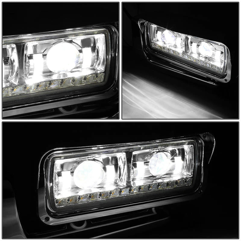 LED DRL Halo Sequential Projector Headlights 81-88 Peterbilt 359, 87-07 379, 08-21 389