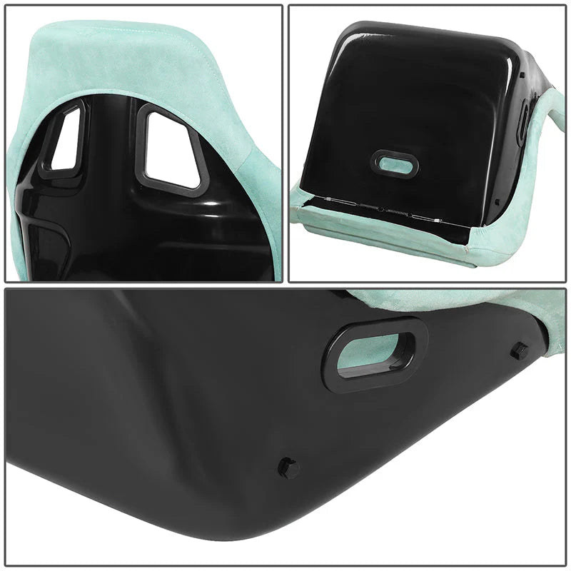 2Pcs Lake Blue Microfiber Suede Medium Racing Bucket Seats w/ Mount Brackets & Sliders Universal