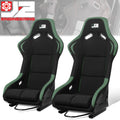 2 Pcs Green Fabric Bucket Racing Seats w/ Mount Brackets & Sliders Fits model w/ Aftermarket Seat Brackets